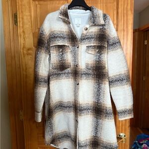 Joie Plaid Teddy Jacket in Brown and Cream